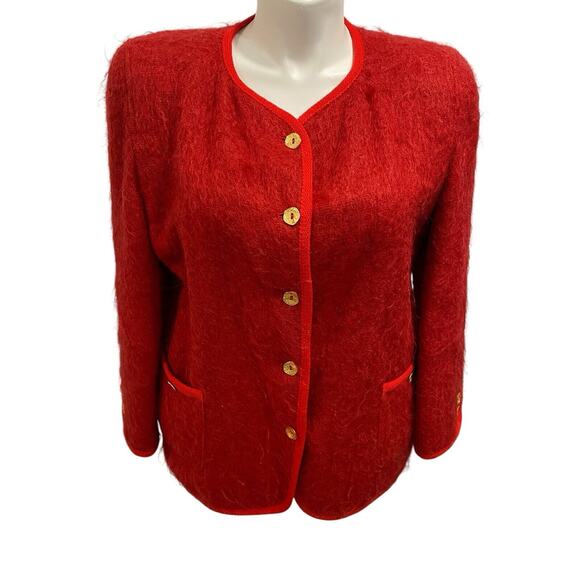 12 Rannoch Design Womens Blazer Jacket Christmas Red Wool Mohair Scotland Vtg - Picture 1 of 9